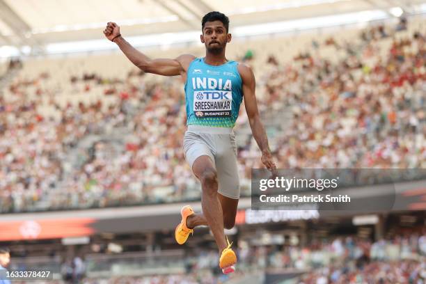 Sreeshankar of Team India of Team India competes in the Men's Long Jump Qualification during day five of the World Athletics Championships Budapest...