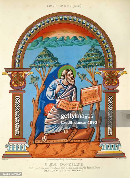 illustrations, cliparts, dessins animés et icônes de saint jean l’évangéliste, tiré d’un livre des évangiles, art religieux français du 9ème siècle - john