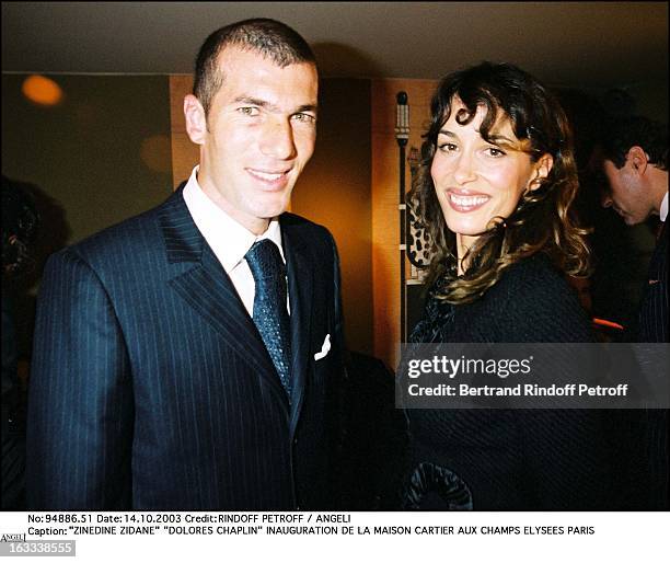 Zinedine Zidane "Dolores Chaplin" inauguration of a new shop Cartier at the Champs Elysees in Paris.