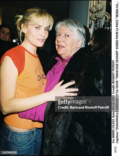 Emmanuelle Seigner and Sa Tante "Francoise Seigner" party for the play "Hedda Gabler" at the Marigny theater.