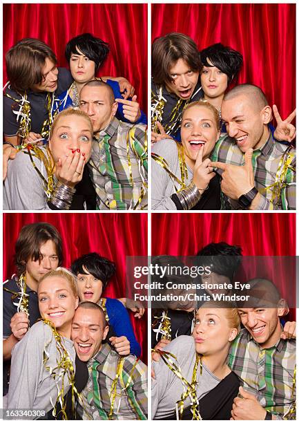 friends having fun in photo booth - photo strip stock pictures, royalty-free photos & images