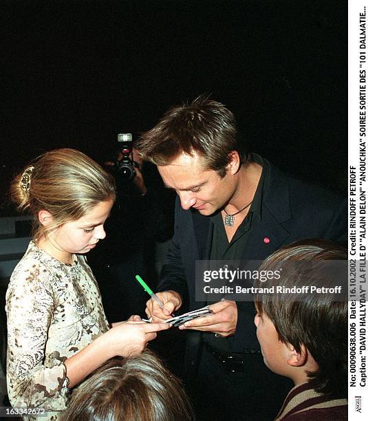 David Hallyday Alain Delon's daughter "Anouchka" launching evening of "One hundred and one Dalmatians 2" in VHS and DVD in Paris.