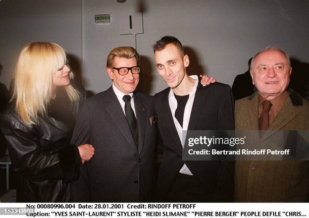 Hedi Slimane" "Pierre Berge at theChristian Dior Catwalk Menswear Autumn Winter 2001/2002 In Paris.