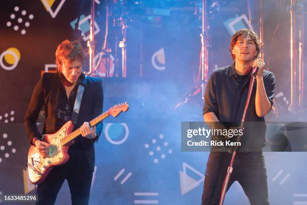 Thomas Mars of Phoenix performs with Beck during the "Summer Odyssey" tour at Moody Center on August 22, 2023 in Austin, Texas.