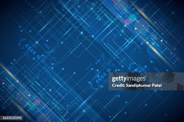 ai artificial intelligence chipset on circuit board in futuristic concept - informational poster design stock illustrations