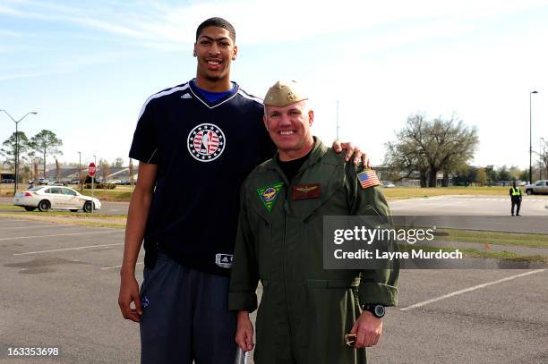 Anthony Davis of the New Orleans Hornets meets with local military personnel thanking them for their service on March 7, 2013 at the Joint Reserve...