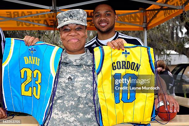 Eric Gordon of the New Orleans Hornets meets with local military personnel thanking them for their service on March 7, 2013 at the Joint Reserve Base...