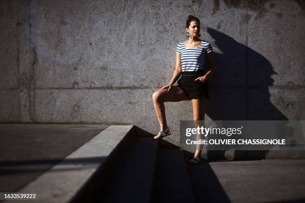 Marine Bou, French youtuber from the True Crime channel and vice-president of ARPD association, poses in Lyon, central-eastern France, on August 22,...