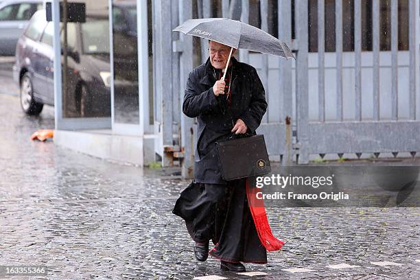 German cardinal Walter Kasper leaves the Paul VI Hall at the end of the seventh general congregation on March 8, 2013 in Vatican City, Vatican....