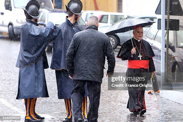 Portuguese cardinal Saraiva Martins leaves the Paul VI Hall at the end of the seventh general congregation on March 8, 2013 in Vatican City, Vatican....