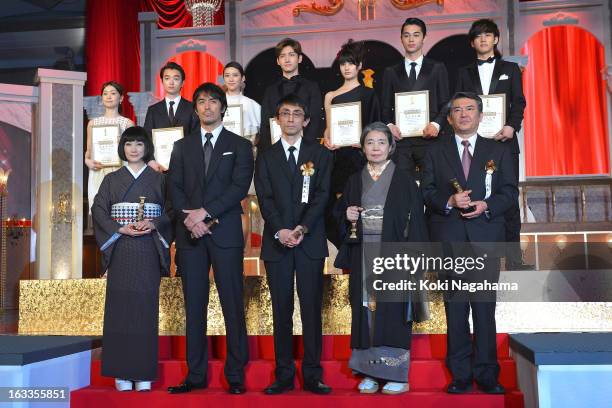 Actress Kimiko Yo, Actor Hiroshi Abe, Director Daihachi Yoshida, Actress Kirin Kiki and Tetsuya Yamamoto, representative of actor Hideji Otaki,...