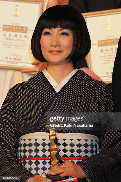 Actress Kimiko Yo poses during the 36th Japan Academy Prize Award Ceremony at Grand Prince Hotel Shin Takanawa on March 8, 2013 in Tokyo, Japan.