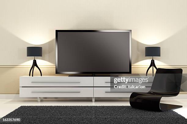 habitación de lujo, televisor - pantalla plasma fotografías e imágenes de stock