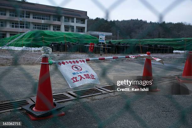 View of Tsushima junior high school on March 8, 2013 in Namie, Fukushima Prefecture, Japan. Japan is preparing to commemorate the second anniversary...