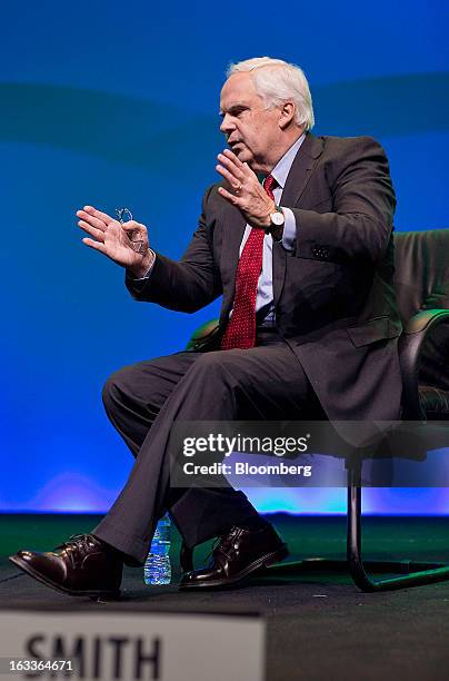 Frederick "Fred" Smith, president and chief executive officer of FedEx Corp., speaks during the 2013 IHS CERAWeek conference in Houston, Texas, U.S.,...