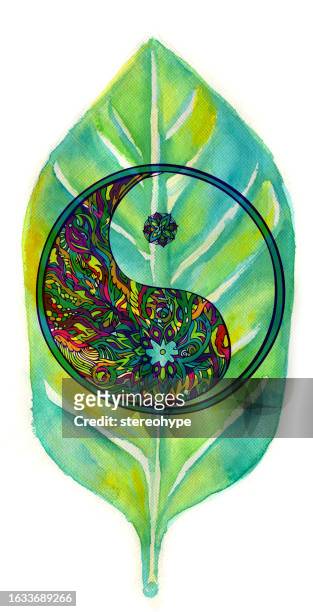 ying and yang leaf - tie dye circle stock illustrations