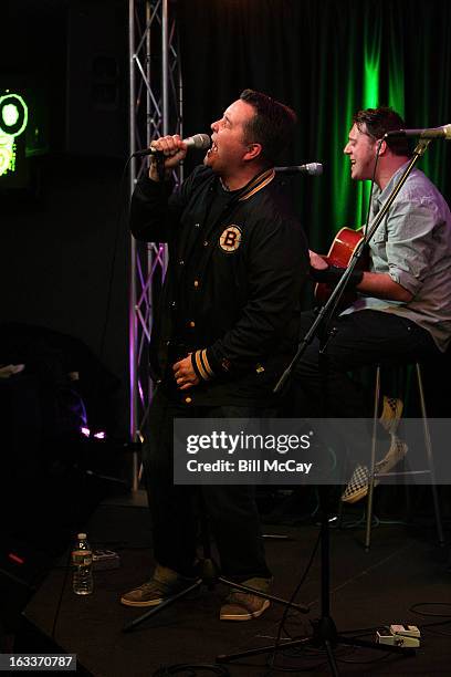 Ken Casey and James Lynch of Dropkick Murphys perform at Radio Station Q102 iHeartRadio Performance Theater March 8, 2013 in Bala Cynwyd,...