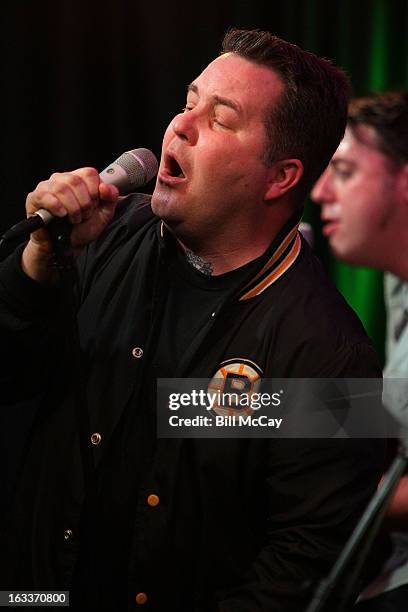 Ken Casey and James Lynch of Dropkick Murphys perform at Radio Station Q102 iHeartRadio Performance Theater March 8, 2013 in Bala Cynwyd,...