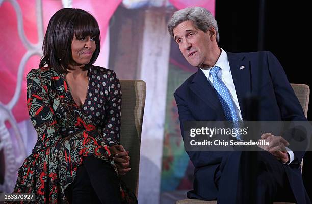 First lady Michelle Obama and U.S. Secretary of State John Kerry host the International Women of Courage awards ceremony at the State Department...