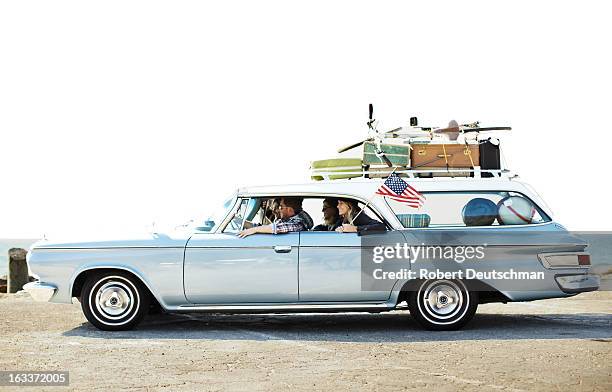 a group of friends on a road trip. - car side stock pictures, royalty-free photos & images