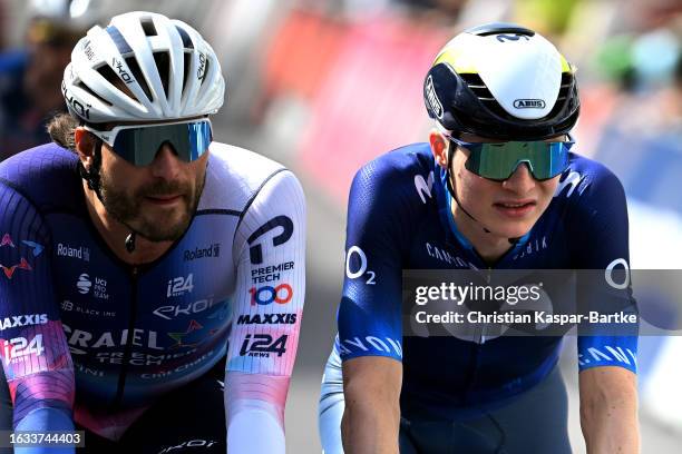 Rick Zabel of Germany and Team Israel - Premier Tech and Juri Hollmann of Germany and Movistar Team prior to the 38th Deutschland Tour 2023, Prologue...