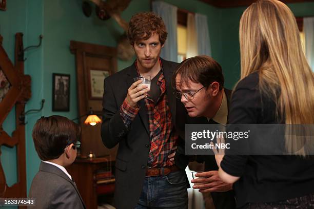 The Farm" Episode 905 -- Pictured: Thomas Middleditch as Jeb Schrute, Rainn Wilson as Dwight Schrute--