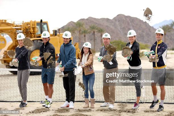 Ana Ivanovic of Serbia, Rafael Nadal of Spain, Roger Federer of Switzerland, Nikita Kahn, Larry Ellison, tournament owner and CEO of Oracle, Victoria...