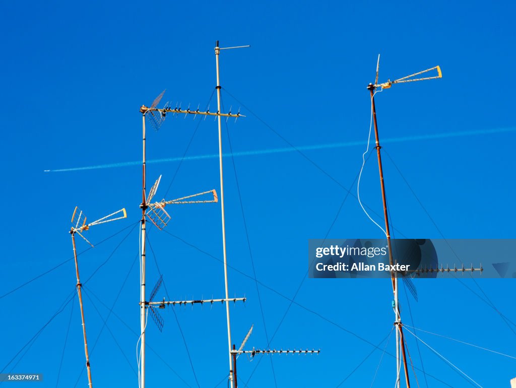 Aerials against blue sky in Cadiz