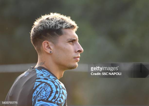 Mathias Olivera of Napoli in action during a training session on August 23, 2023 in Naples, Italy.