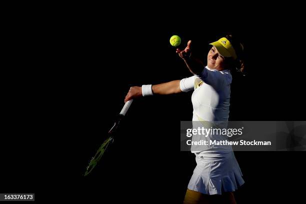 Maria Kirilenko of Russia serves to Christina McHale during the BNP Paribas Open at the Indian Wells Tennis Garden on March 8, 2013 in Indian Wells,...