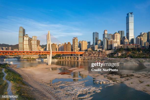 The water level of the Yangtze River and Jialing River in the Chongqing section falls in Chongqing, China, August 17, 2022.