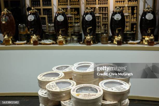 Turkey's famous karakovan honey is seen for sale at a high-end honey shop on August 23, 2023 in Istanbul, Turkey. Turkey is the world's second...