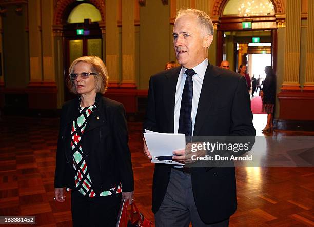 Lucy Turnbull and Malcolm Turnbull attend the public memorial for Peter Harvey at Sydney Town Hall on March 9, 2013 in Sydney, Australia. Television...