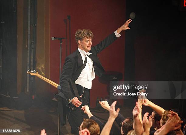 Guitarist Nicholaus Arson of The Hives performs onstage at The Vogue on March 4, 2013 in Indianapolis, Indiana.