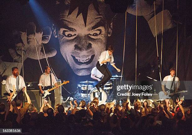 The Hives perform onstage in concert at The Vogue on March 4, 2013 in Indianapolis, Indiana.