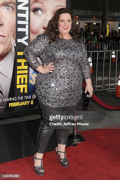 Melissa McCarthy arrives at the 'Identity Thief' Los Angeles premiere at Mann Village Theatre on February 4, 2013 in Westwood, California.