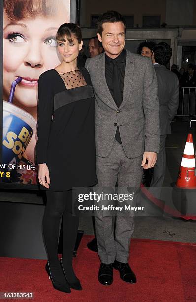 Amanda Peet and Jason Bateman arrive at the 'Identity Thief' Los Angeles premiere at Mann Village Theatre on February 4, 2013 in Westwood, California.