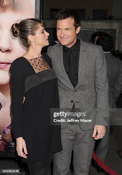 Amanda Peet and Jason Bateman arrive at the 'Identity Thief' Los Angeles premiere at Mann Village Theatre on February 4, 2013 in Westwood, California.