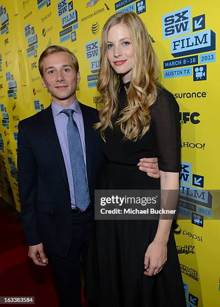 Actor Lou Taylor Pucci and actress Elizabeth Blackmore arrive at the screening of "Evil Dead" during the 2013 SXSW Music, Film + Interactive Festival...