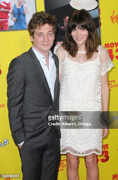 Actor Jeremy Allen White and actress Emma Greenwell arrive for the Los Angeles Premiere of "Movie 43" held at Grauman's Chinese Theaterl on January...