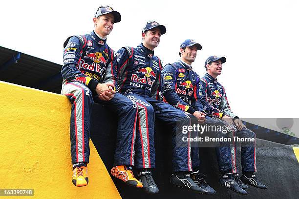 Casey Stoner of Red Bull Pirtek Holden, Jamie Whincup of Red Bull Racing Australia Holden, Mark Webber of Australia and Infiniti Red Bull Racing and...