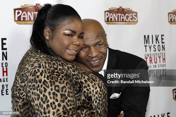 Mikey Tyson and Mike Tyson attend the Los Angeles Premiere of "Mike Tyson - Undisputed Truth" at the Pantages Theatre on March 8, 2013 in Hollywood,...