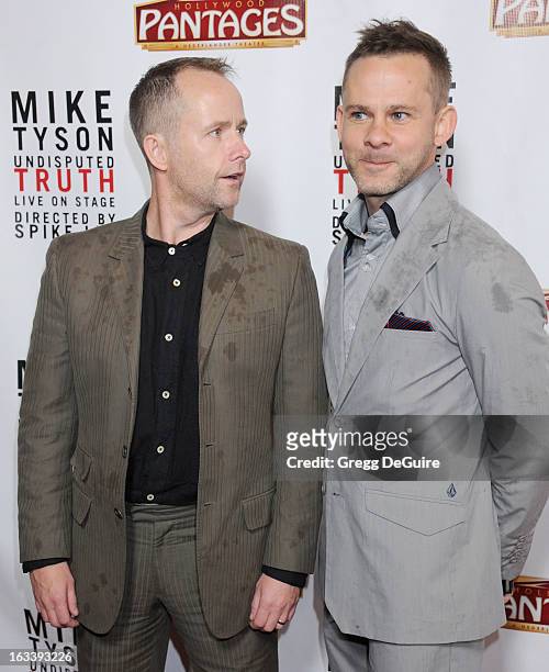 Actors Billy Boyd and Dominic Monaghan arrive at the Los Angeles opening night of "Mike Tyson - Undisputed Truth" at the Pantages Theatre on March 8,...
