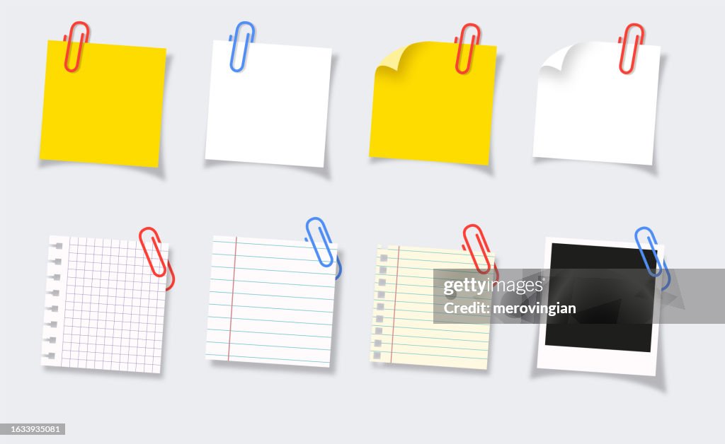 Note Papers And Sticky Notes With Paper Clips High-Res Vector Graphic ...