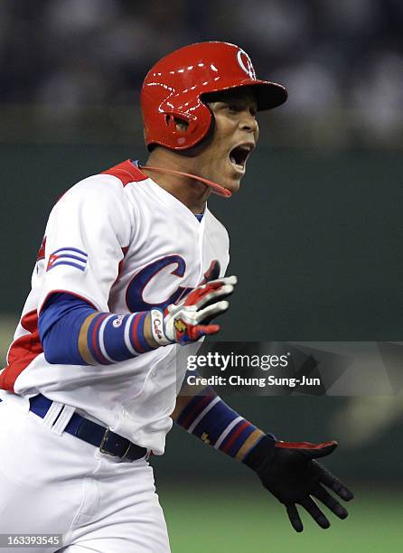 Jose Fernandez of Cuba celebrates after Frederich Cepeda's two run home run bottom in the first inning during the World Baseball Classic Second Round...