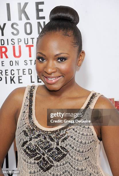 Actress/singer Naturi Naughton arrives at the Los Angeles opening night of "Mike Tyson - Undisputed Truth" at the Pantages Theatre on March 8, 2013...