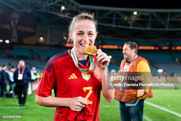 Ona Batlle of Spain celebrates winning the Women's World Cup and poses with the medal after the FIFA Women's World Cup Australia & New Zealand 2023...