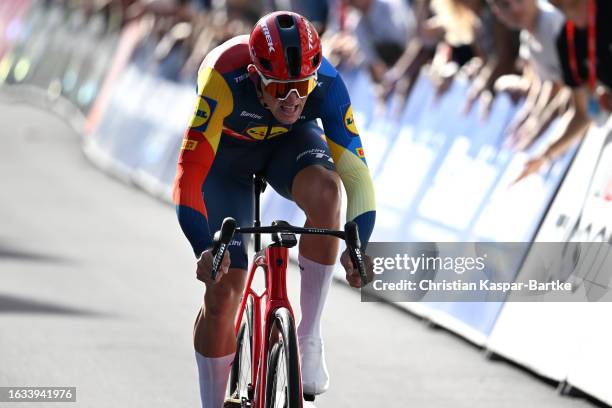 Mads Pedersen of Denmark and Team Lidl - Trek sprints during the 38th Deutschland Tour 2023, Prologue a 2.3km individual time trial stage from Sankt...