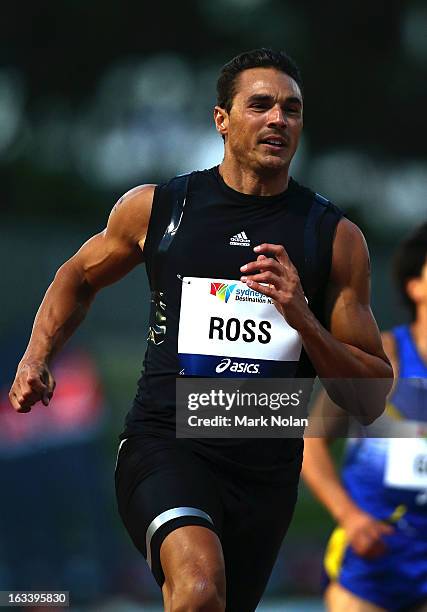 Joshua Ross competes in the Mens 100 metres during the Sydney Track Classic at Sydney Olympic Park Sports Centre on March 9, 2013 in Sydney,...