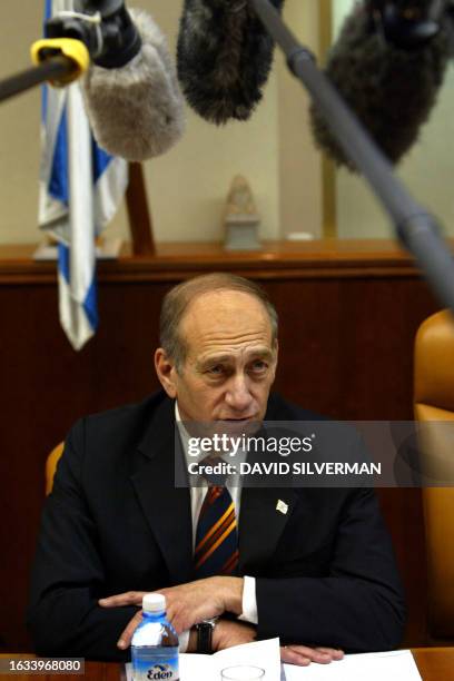 Acting Israeli Prime Minister Ehud Olmert announces Israel's plans to combat the avian flu crisis 19 March, 2006 at the start of the cabinet meeting...